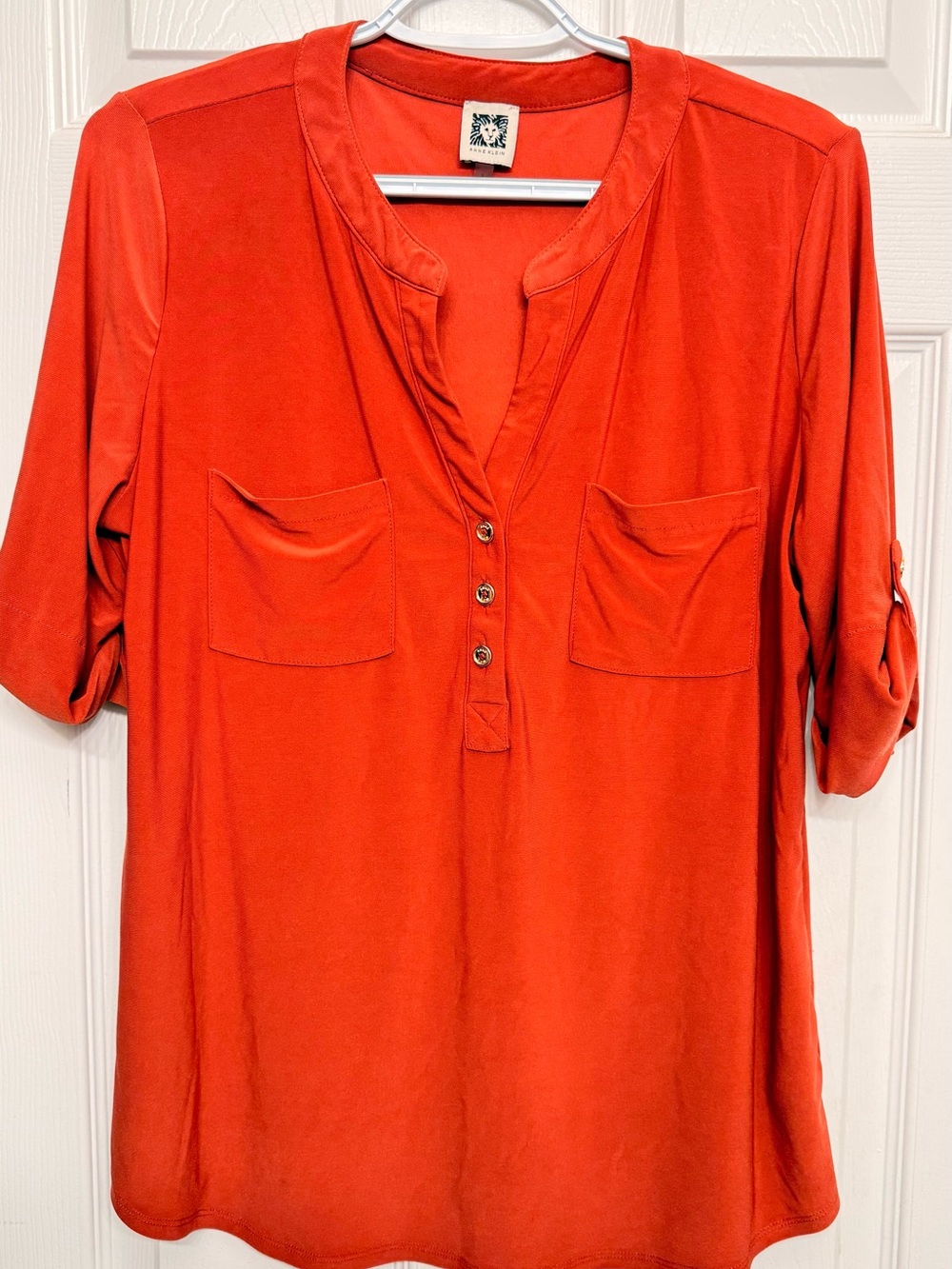 Anne Klein Orange Split-Neck Button Tunic